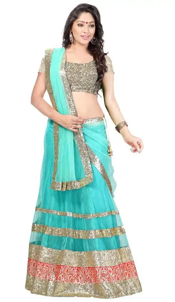 Women's Turquoise Pretty A Line Lehenga Style | FH408665928