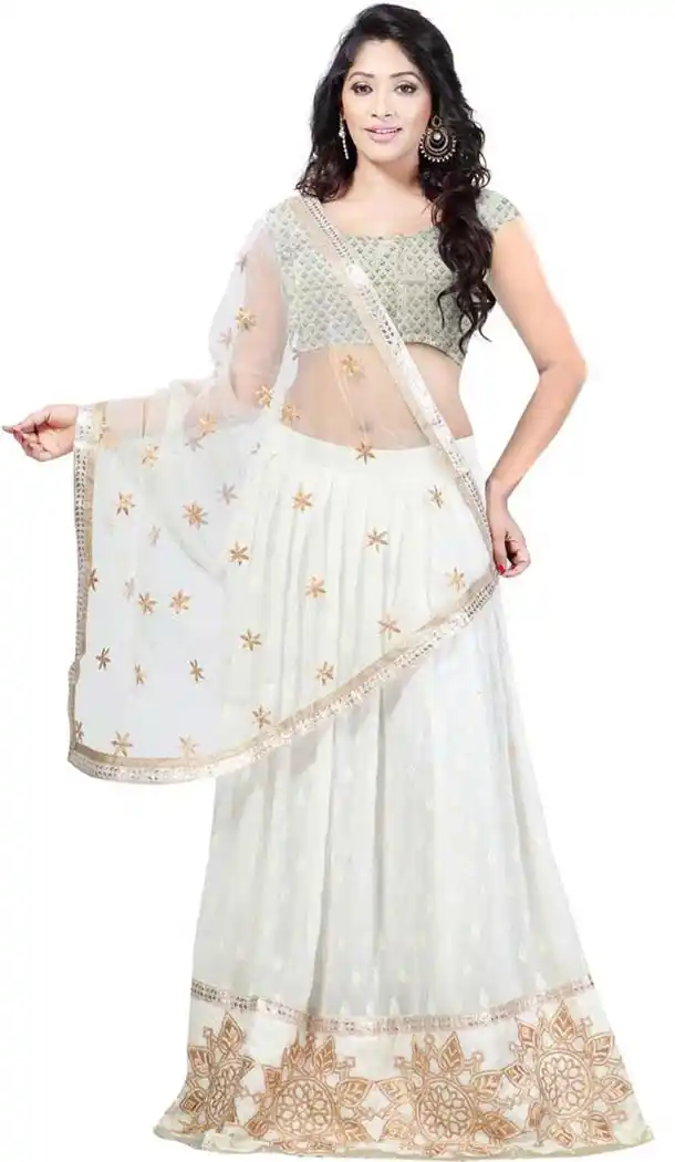 Women's White and Georgette Fabric Pretty Lehenga Choli | FH408665929