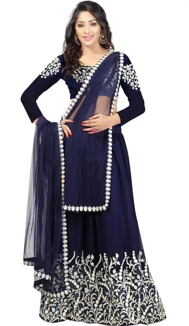 Women's Georgette Fabric and Blue Pretty Lehenga Choli | FH408665930