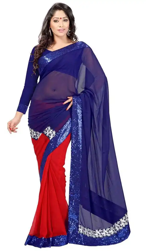 Charming Plain Pallu Saree in Deep Scarlet | FH408665937