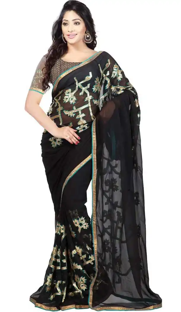 Black Color Saree With Beautiful Plain Pallu | FH408665938