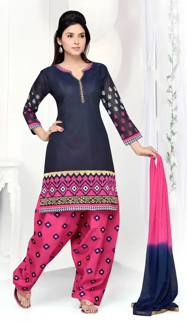 Navy Blue Art Silk Ready Made Patiala Salwar Suit | FH409366037