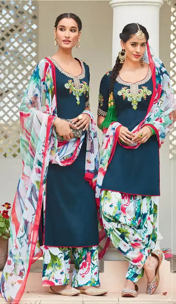 Cyan Blue Cotton Punjabi Suits Online Shopping | FH409466012