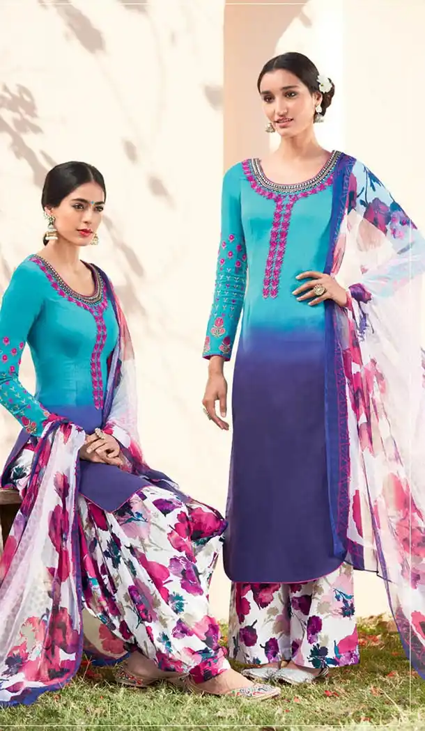 Teal Blue Cotton Punjabi Suits Online Shopping | FH409466015