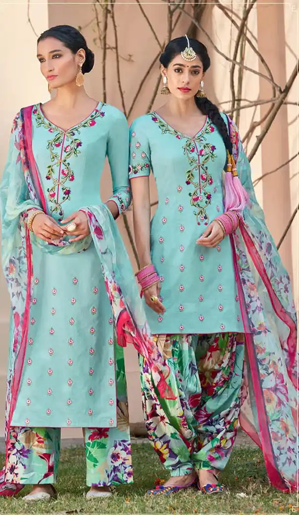 Cadet Blue Cotton Punjabi Suits Online Shopping | FH409466016