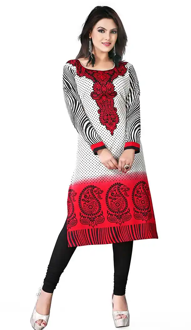 Incredible Straight Kurti in Crepe Silk & Red | FH409666131