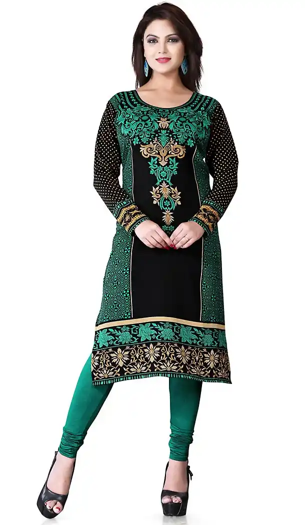 Incredible Straight Kurti in Crepe Silk & Black | FH409666136