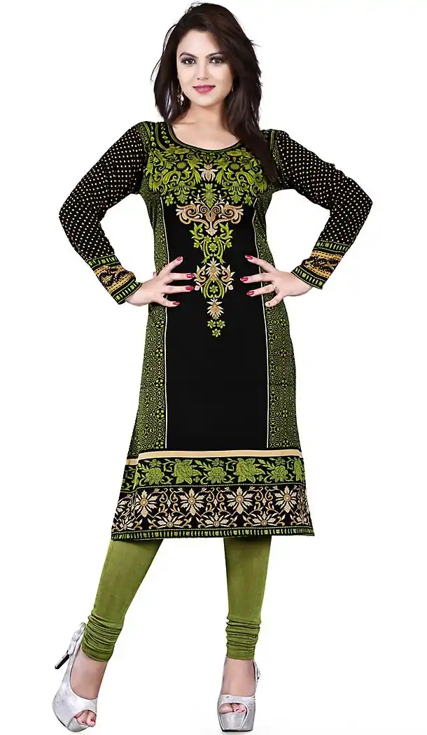 Incredible Straight Kurti in Crepe Silk & Black Color | FH409766137