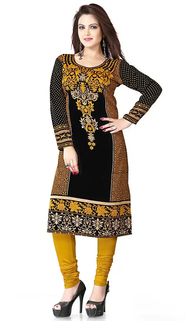 Incredible Straight Kurti Style in Crepe Silk & Black Color | FH409766138