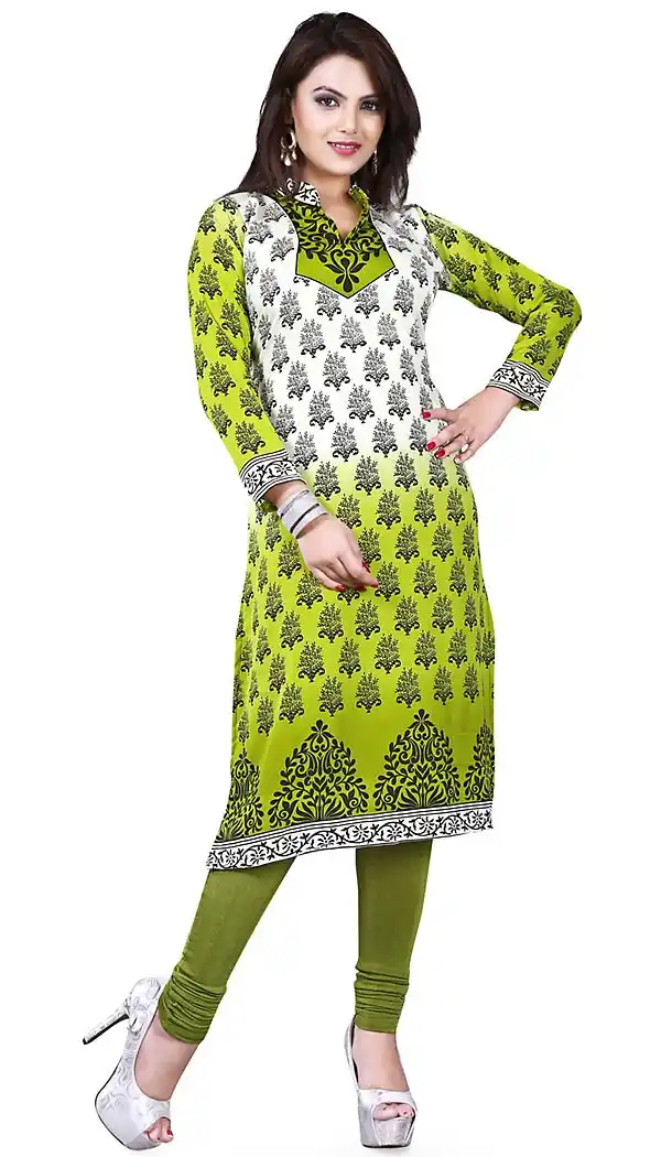 Incredible Straight Kurti Style in Crepe Silk & Green | FH409766142