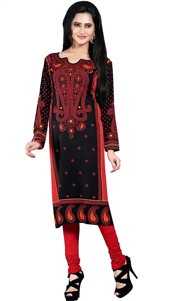 Incredible Straight Kurti Style in Crepe Silk & Black Color | FH409766143