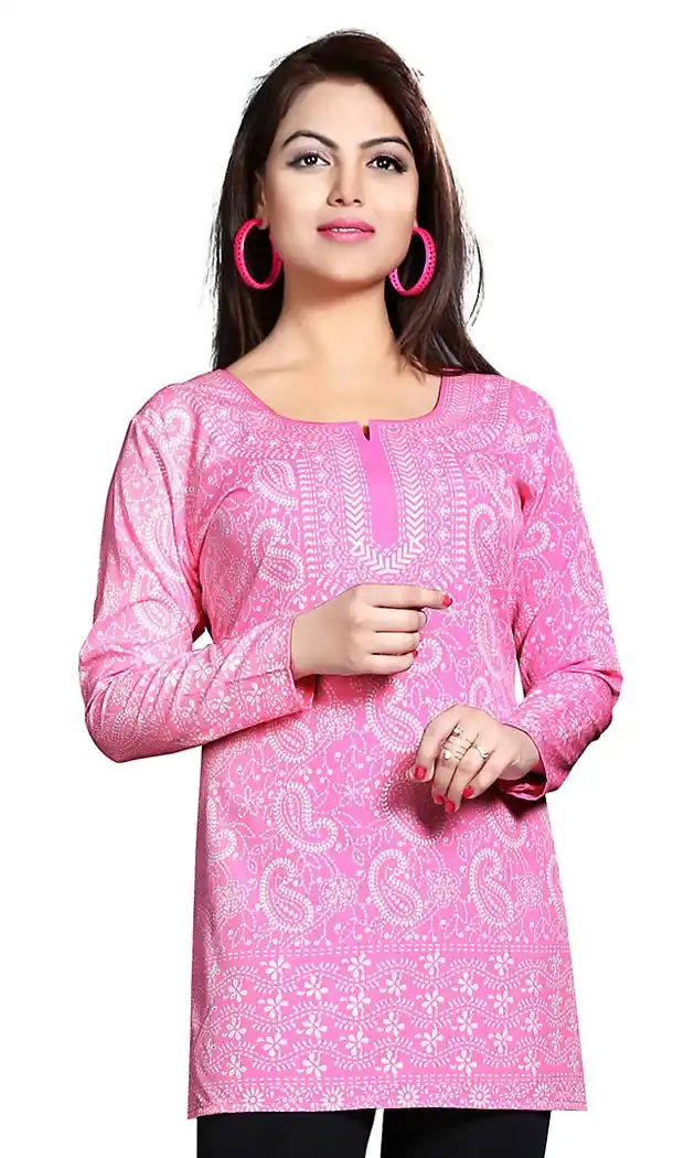 Buy Rose Pink Crepe Silk Readymade Kurti Online | FH409866052