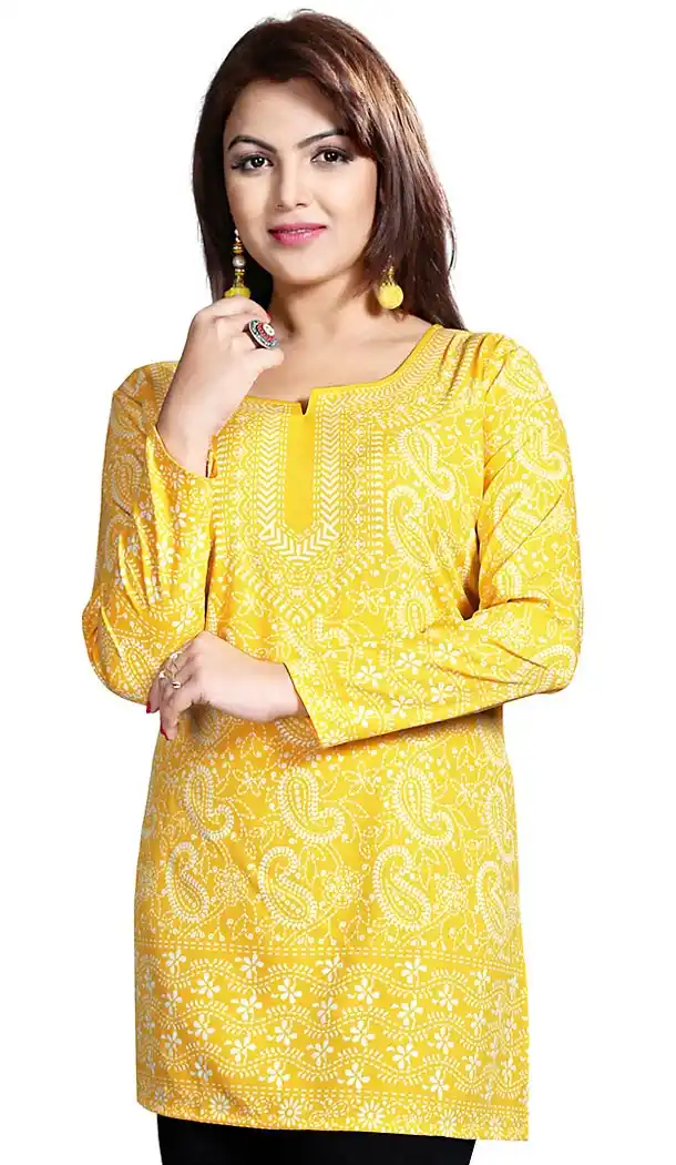 Buy Yellow Crepe Silk Readymade Kurti Online | FH409866054