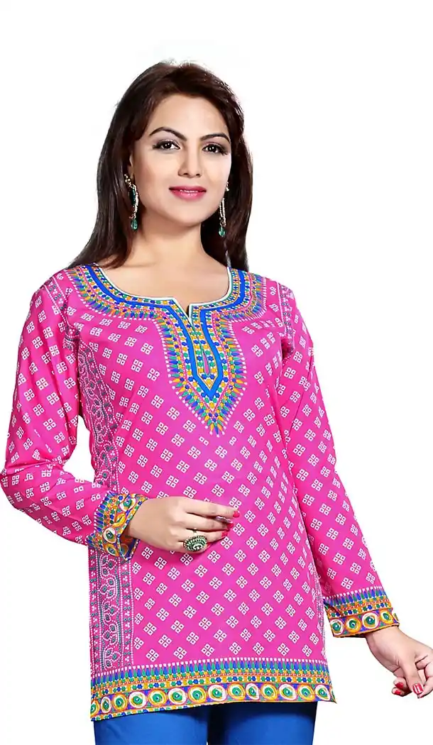 Buy Pink Crepe Silk Readymade Kurti Online | FH409866057