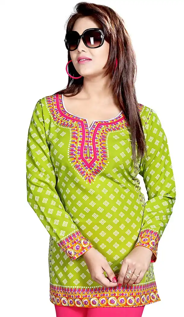Buy Mehendi Green Crepe Silk Readymade Kurti Online | FH409866059