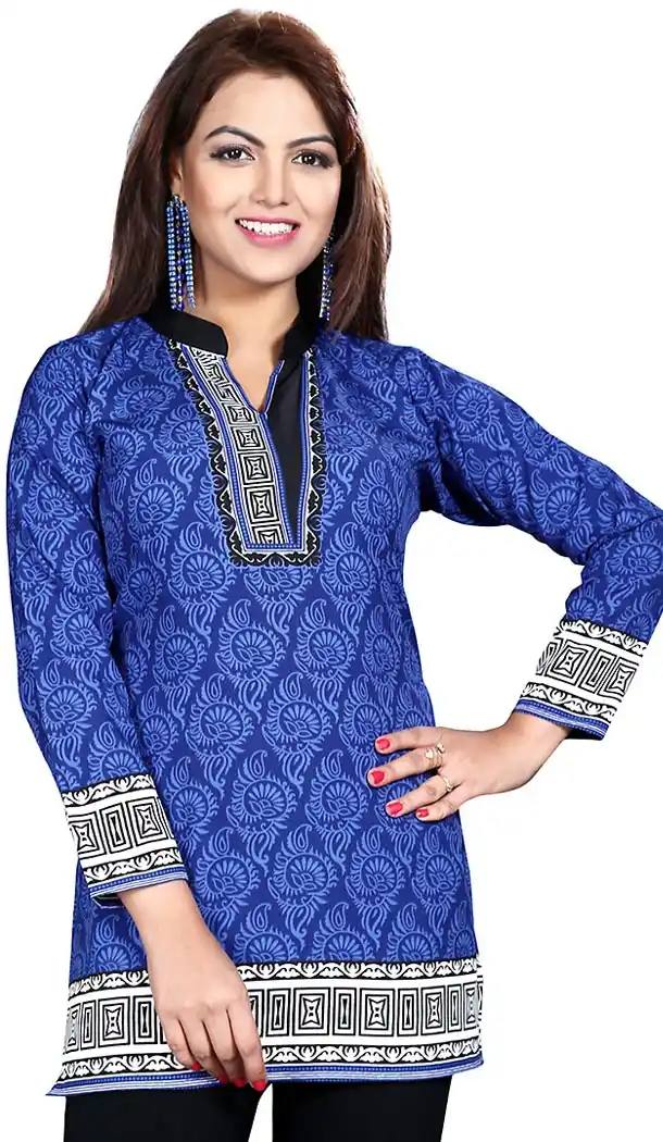 Buy Navy Blue Crepe Silk Readymade Kurti Online | FH409966061