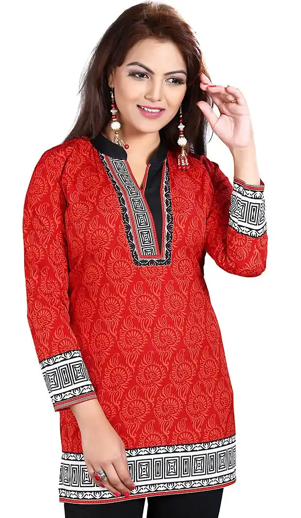 Buy Red Crepe Silk Readymade Kurti Online | FH409966062