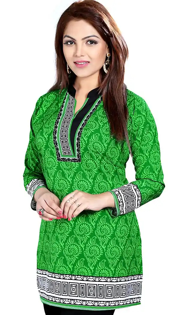 Buy Chrome Green Crepe Silk Readymade Kurti Online | FH409966064
