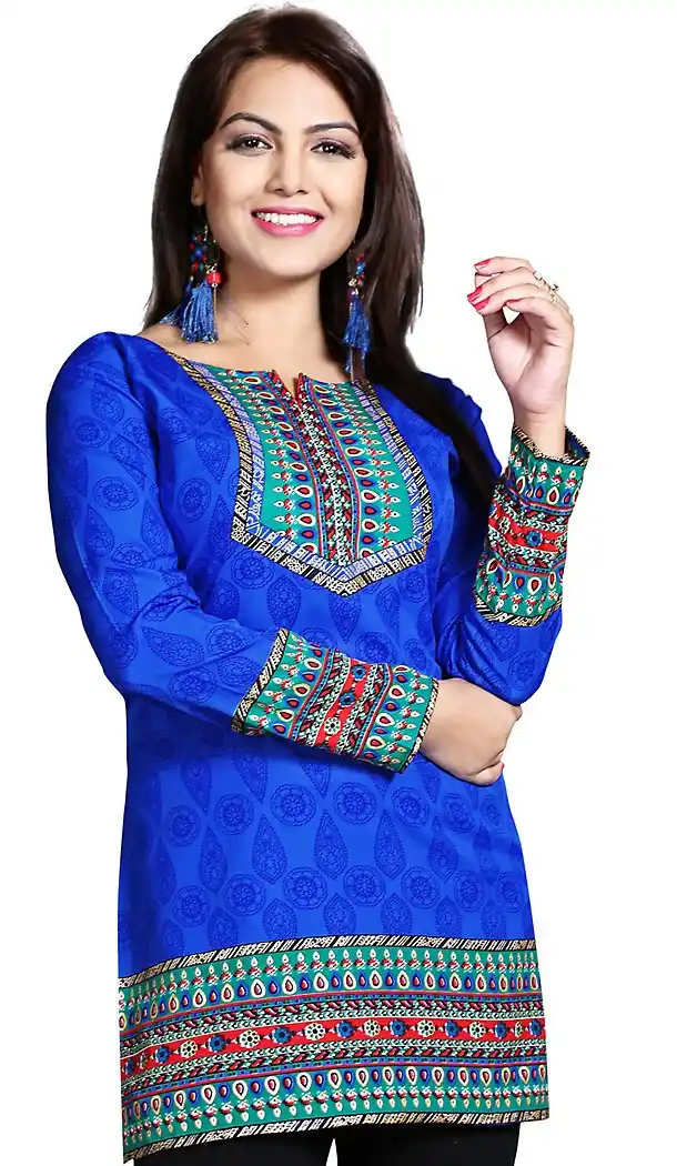 Buy Royal Blue Crepe Silk Readymade Kurti Online | FH409966065