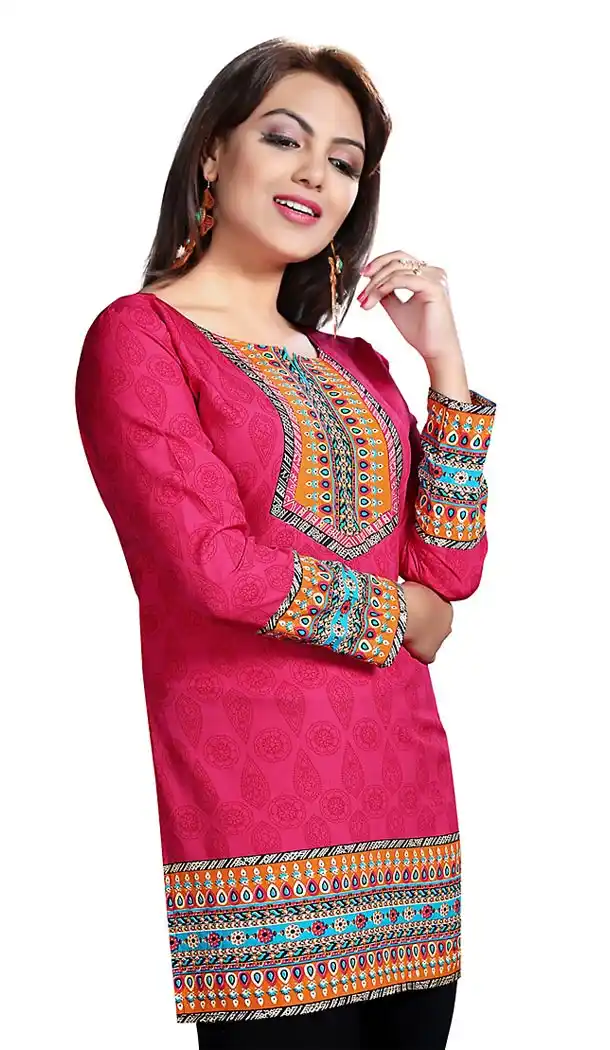 Buy Deep Pink Crepe Silk Readymade Kurti Online | FH409966066