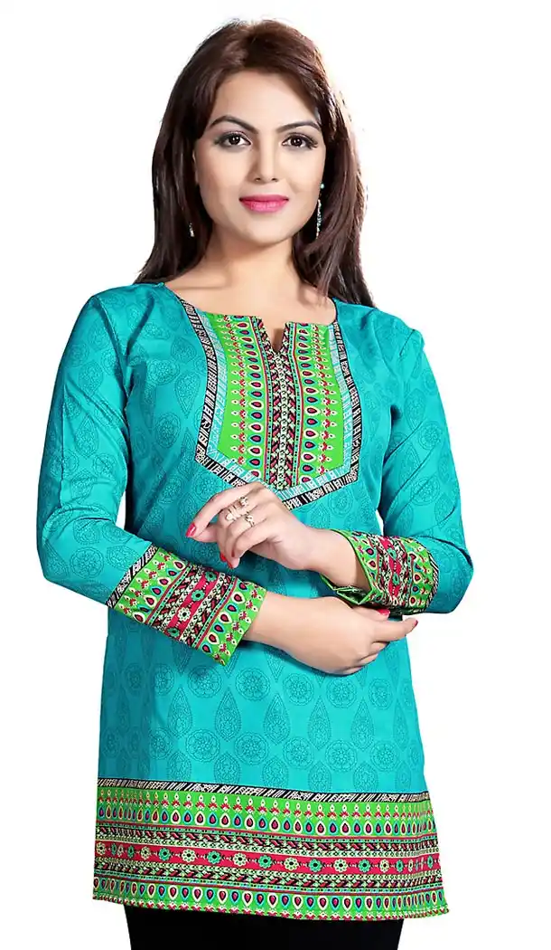 Buy Greenish Blue Crepe Silk Readymade Kurti Online | FH409966067
