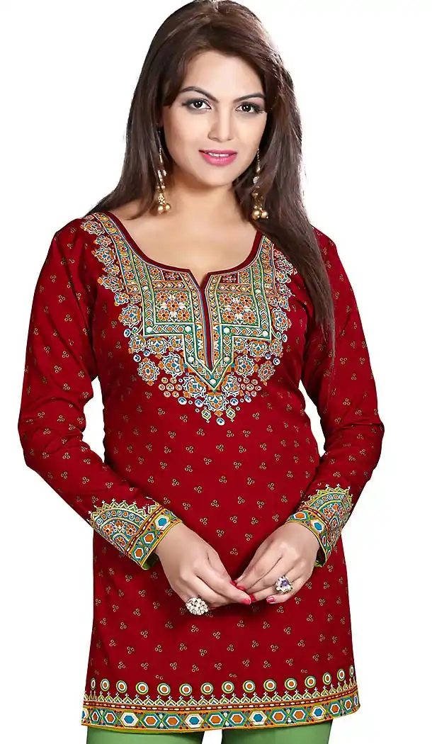 Maroon Crepe Silk Readymade Kurti Online | FH410066070