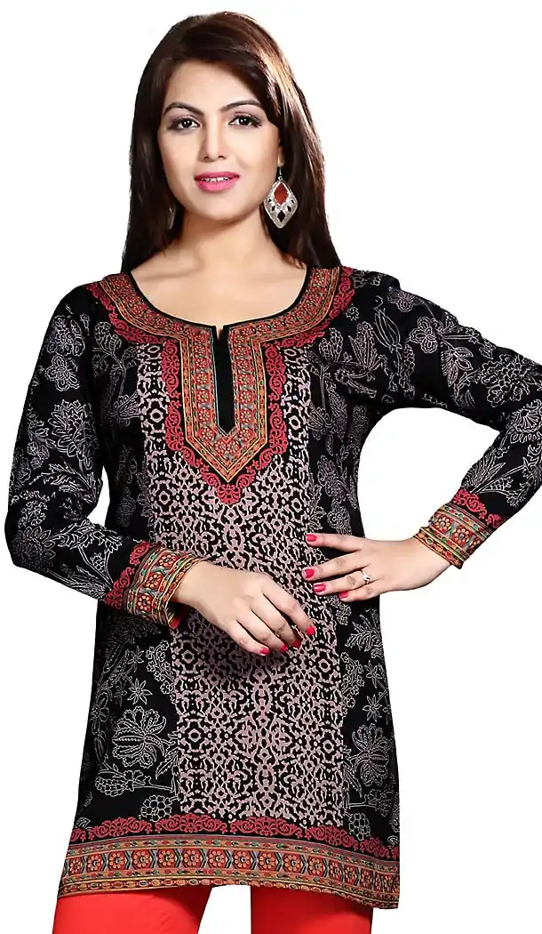 Black Crepe Silk Readymade Kurti Online | FH410066073