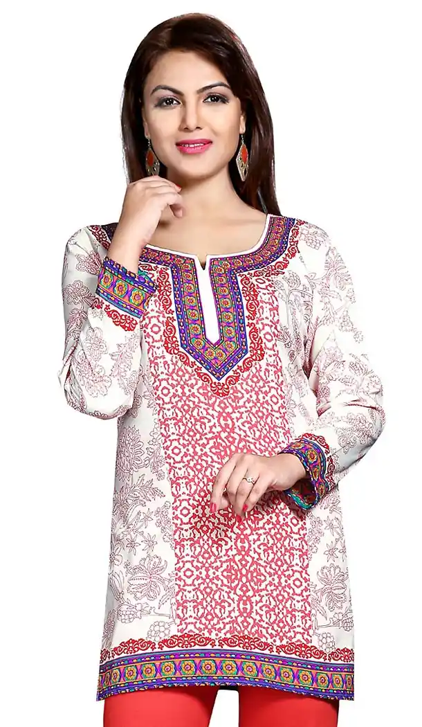 Off White Crepe Silk Readymade Kurti Online | FH410066075