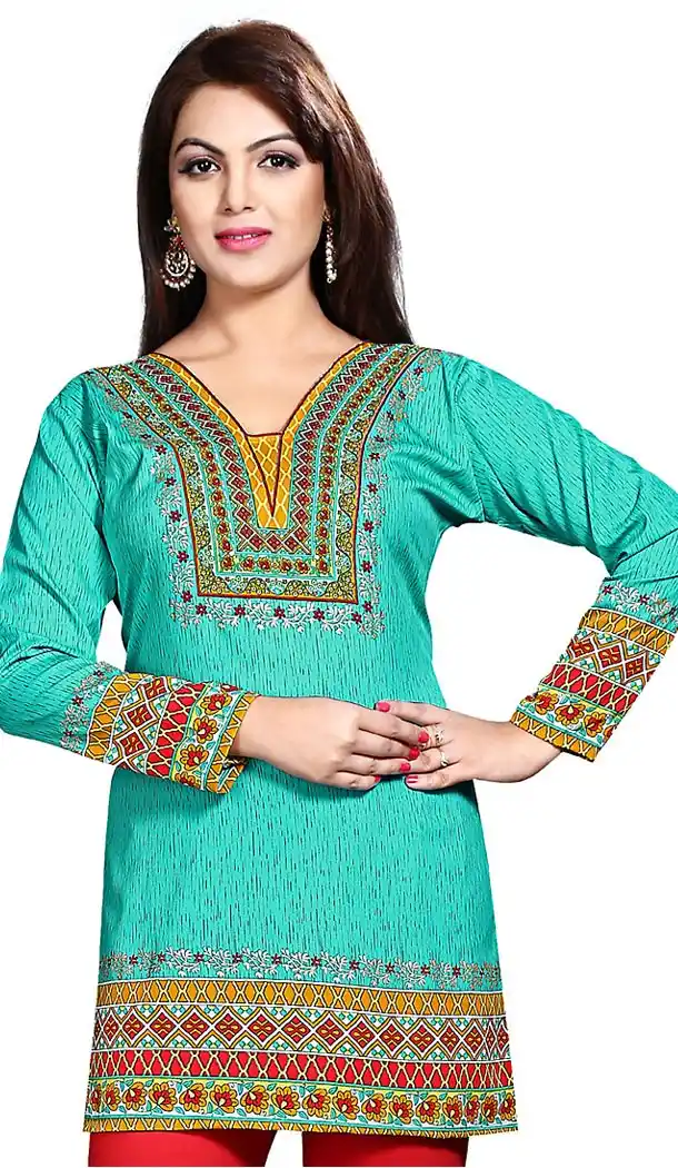 Turquoise Silk Readymade Kurti Online | FH410066078