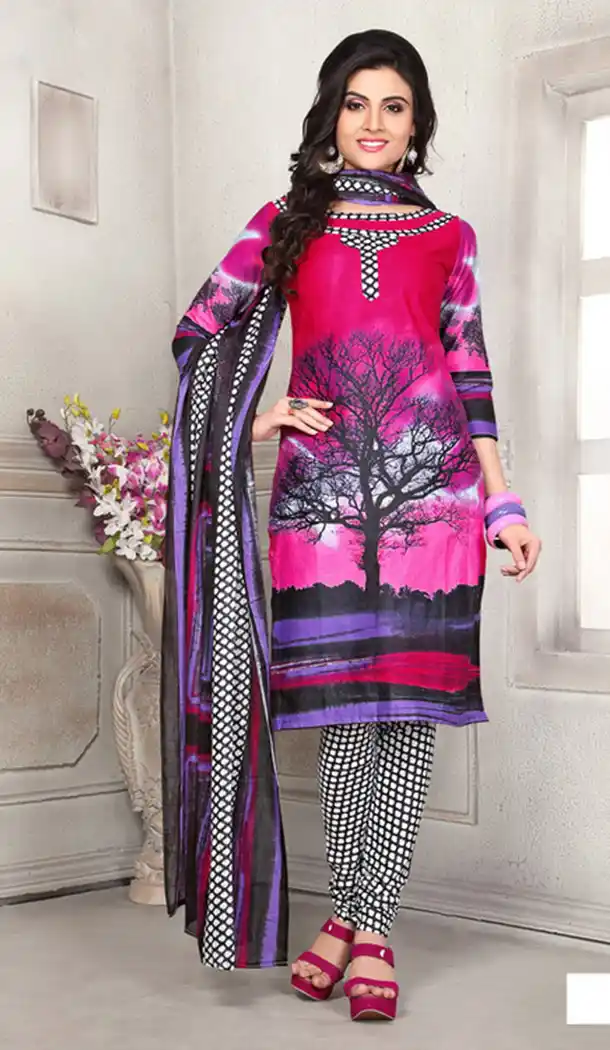 Deep Pink Color Cotton Casual Wear Salwar Kameez | FH410766235