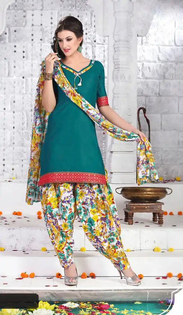 Teal Blue Color Cotton Casual Wear Salwar Kameez | FH410766237