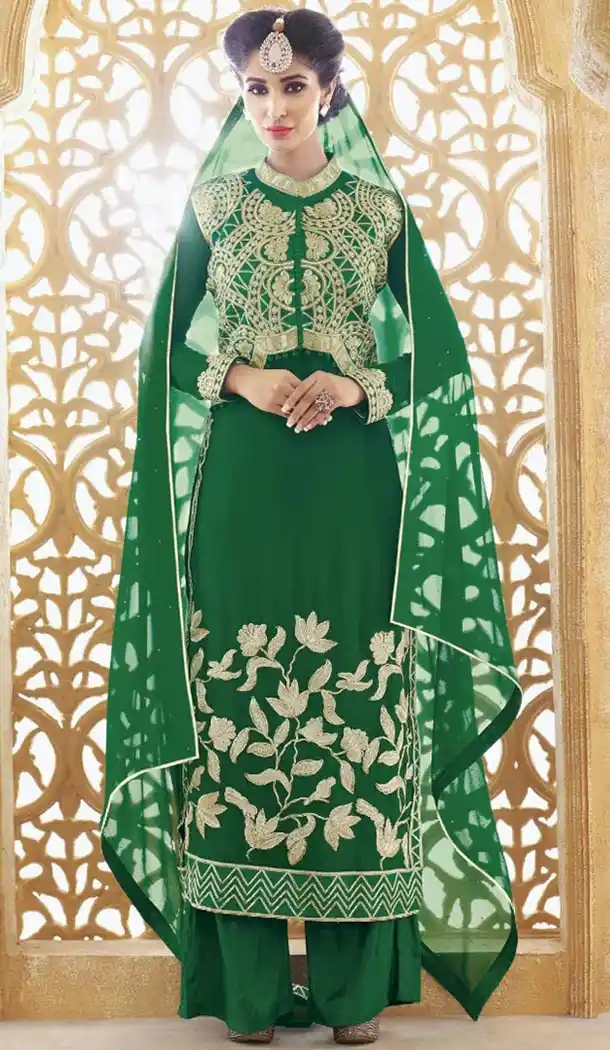 Bottle Green Dupioni Raw Silk Stylish Pakistani Salwar Suits‎ | FH410866215