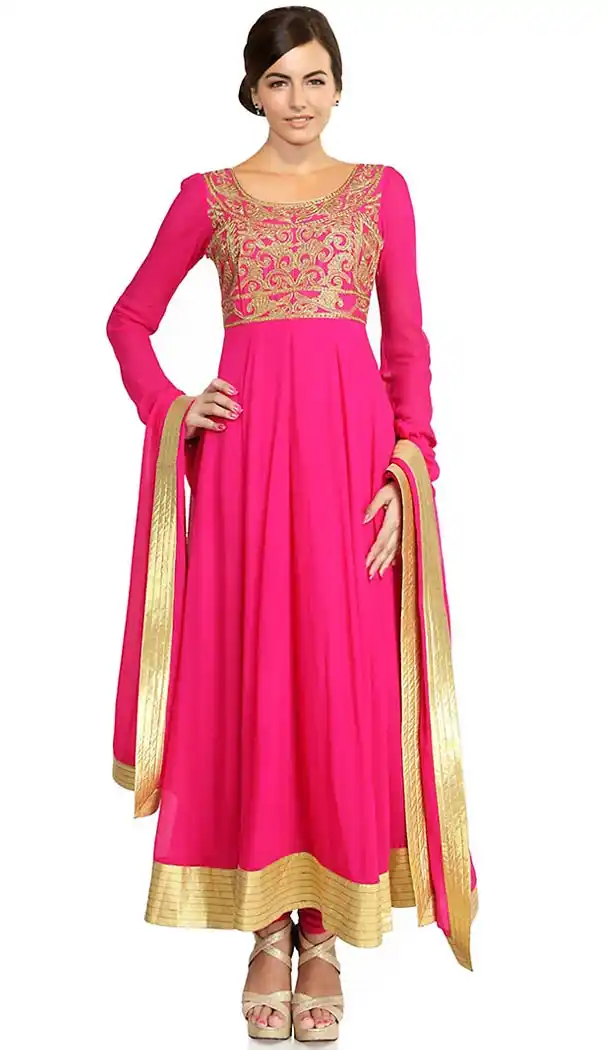 Deep Pink Net Long Designer Wedding Readymade Churidar Kameez | FH411666289