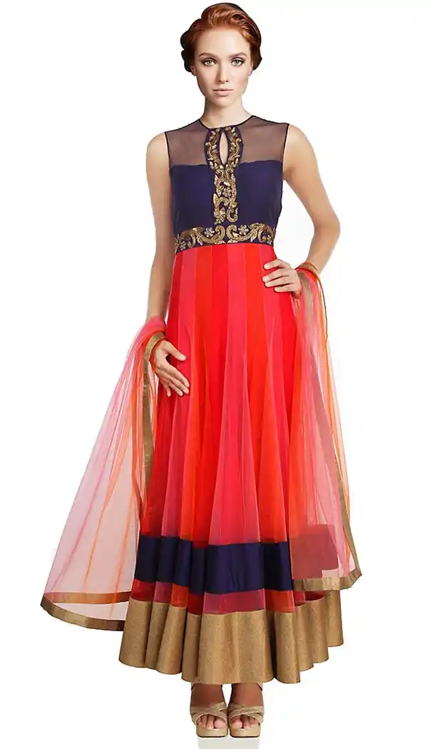 Deep Scarlet Net Long Designer Wedding Readymade Churidar Kameez | FH411666291
