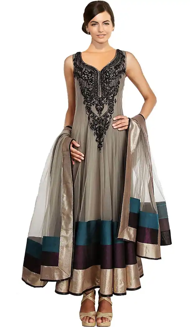 Gray Color Net Long Designer Wedding Readymade Churidar Kameez | FH411766312