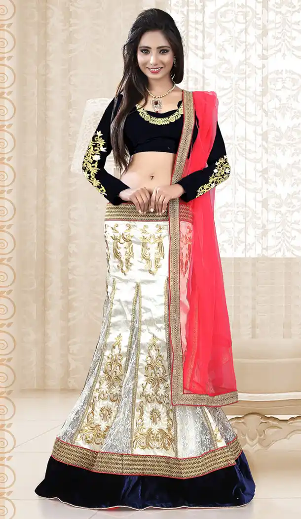Women's Brocade Fabric and White Pretty Mermaid Cut Lehenga Style | FH412266429