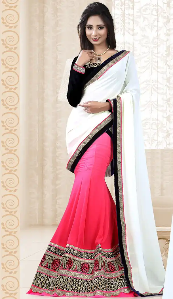 Women's Georgette Fabric and Pink Pretty Fish cut Lehenga Style | FH412266431