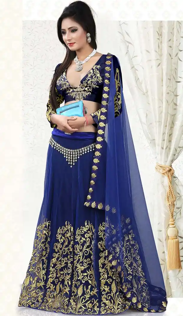 Women's Pretty A Line Lehenga Style in Navy Blue With Resham Work Dupatta | FH412866518