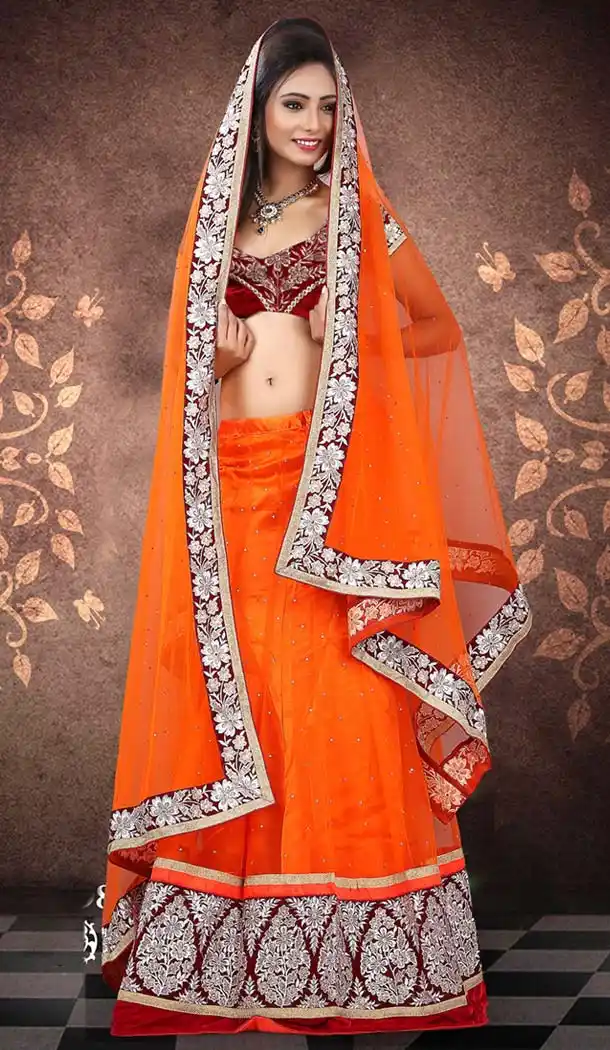Women's Pretty A Line Lehenga Style in Deep Orange With Resham Work Dupatta | FH412866523