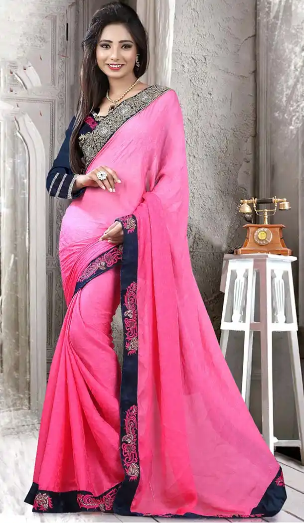 Plain Pallu Jacquard Saree in Pink Color | FH412966534