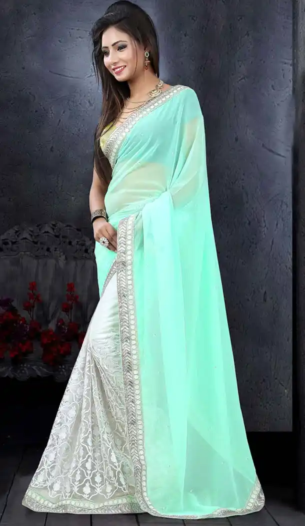 Incredible Fancy Pallu Saree in Turquoise Color | FH412966537