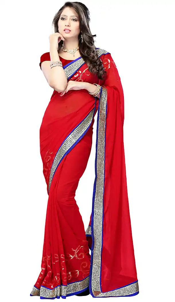 Deep Scarlet Color Saree With Amazing Plain Pallu | FH413166558