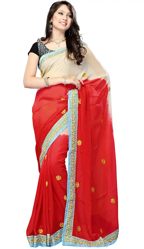 Deep Scarlet Viscose Satin Saree | FH413166560