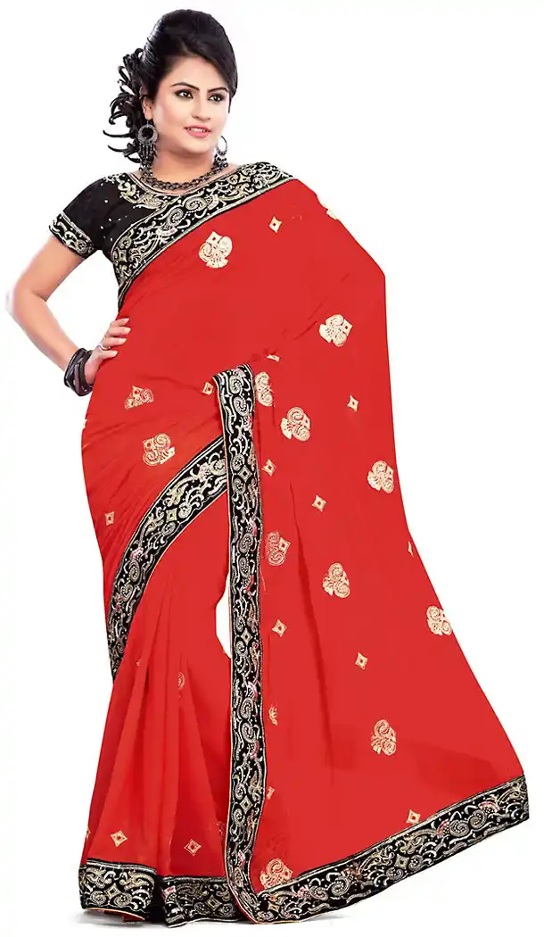 Incredible Embroidered Pallu Saree in Brick Red Color | FH413366567