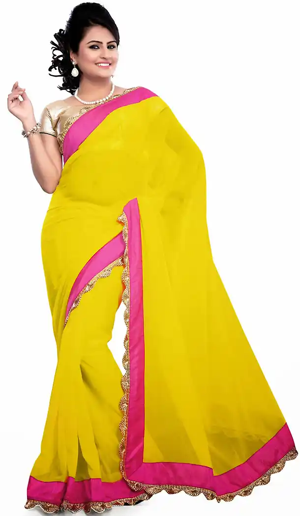 Pretty Yellow Georgette Fashion Saree | FH413366568