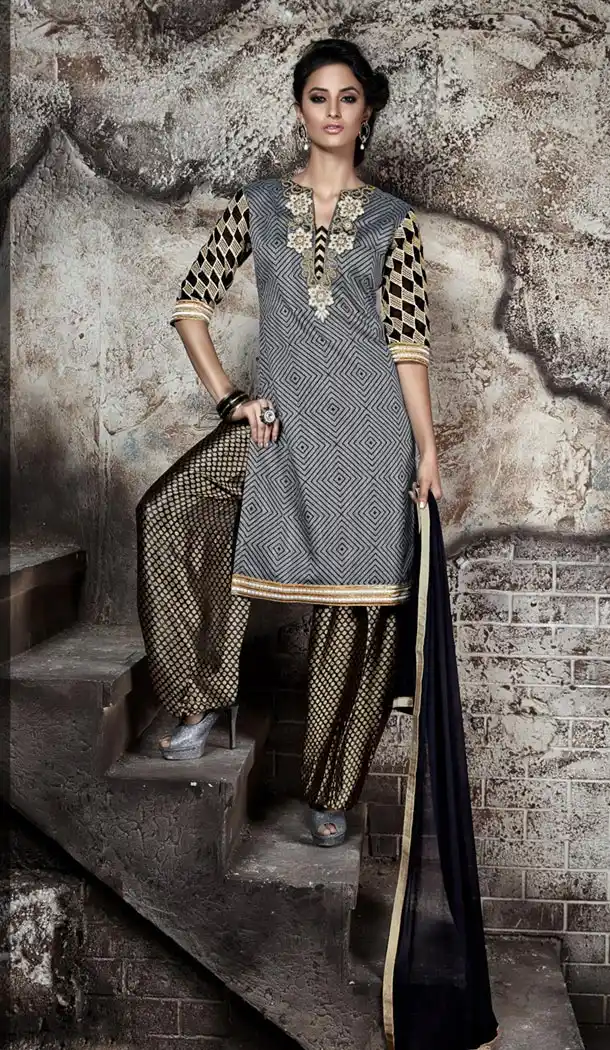 Slate Gray Bhagalpuri Silk Daily Wear Punjabi Dresses | FH414666619