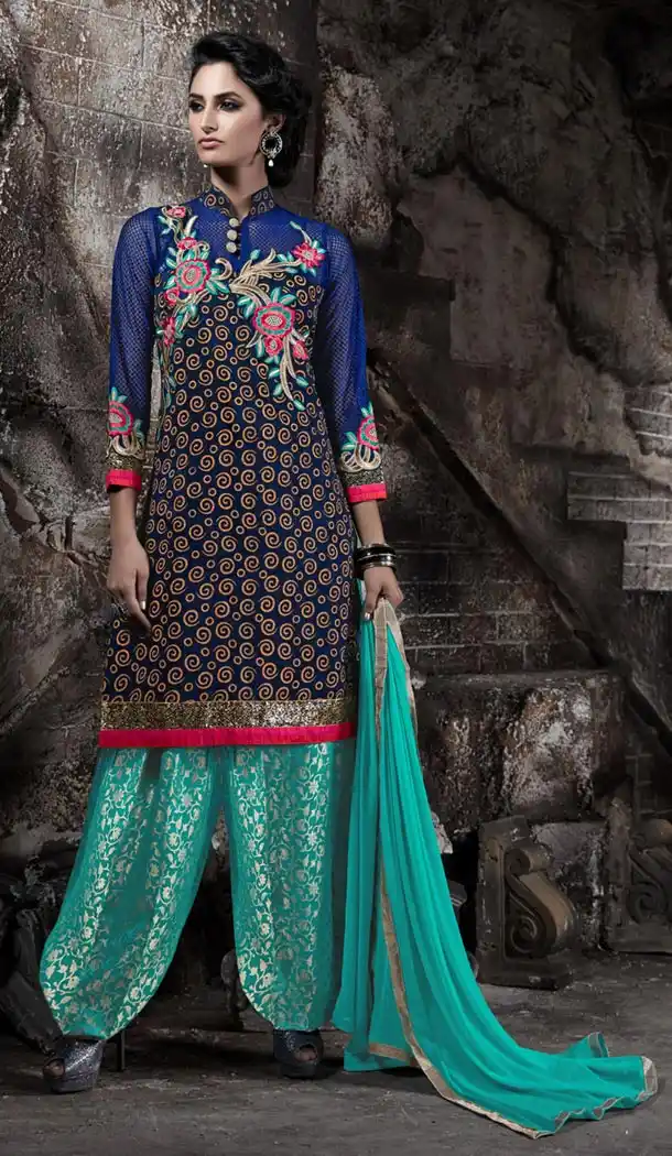 Navy Blue Bhagalpuri Silk Daily Wear Punjabi Dresses | FH414666621