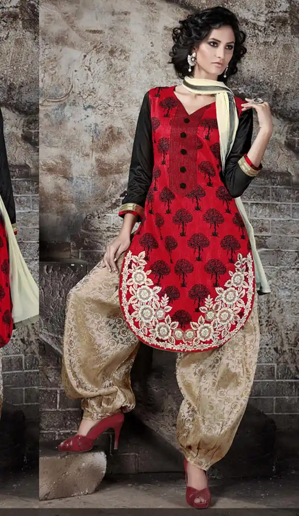 Red Bhagalpuri Silk Daily Wear Punjabi Dresses | FH414666623