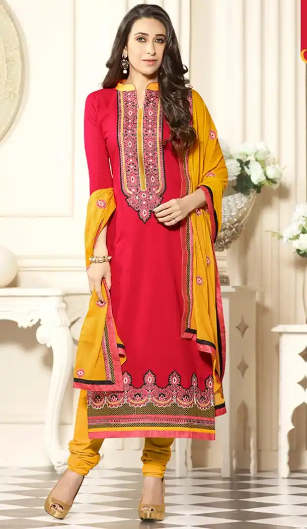 Buy Crimson Color Cotton Karisma Kapoor Wear Churidar Kameez Online | FH414766627