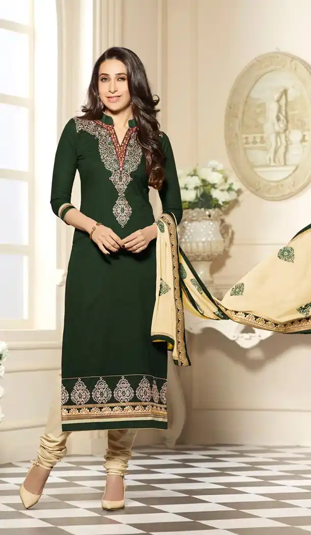 Buy Olive Green Color Cotton Karisma Kapoor Wear Churidar Kameez Online | FH414766628